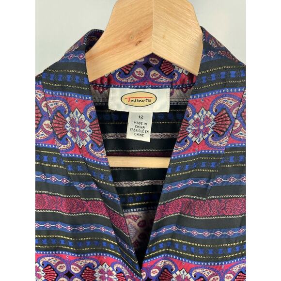 TALBOTS 12 Silk Tapestry Button Front Jacket Top Geometric Stripe Paisley Purple - Picture 3 of 5